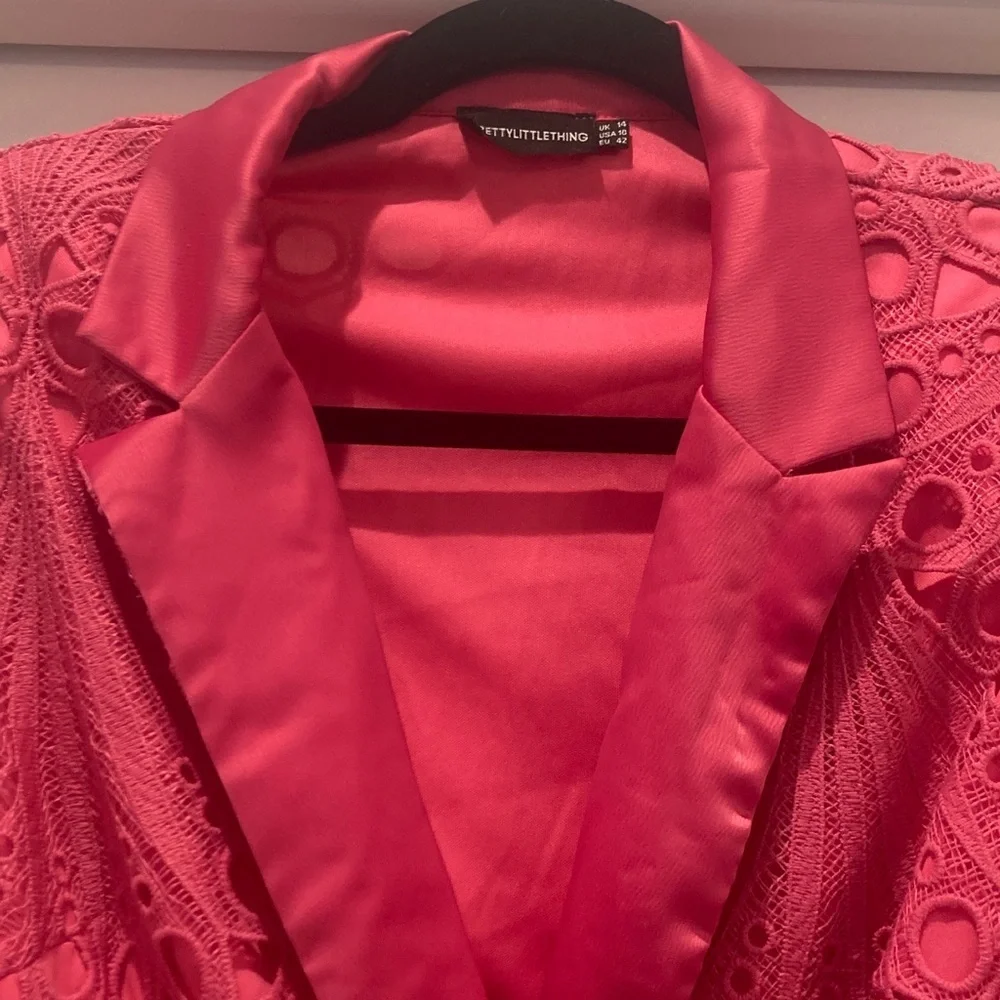 PrettyLittleThing Coral Pink Lace Blazer Mini Dress